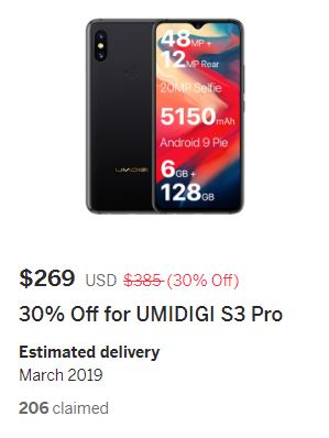 UMIDIGI S3 Proの価格2